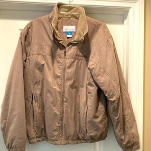 Columbia men’s SZ L winter jacket coat waist length tan outer tan fleece lining